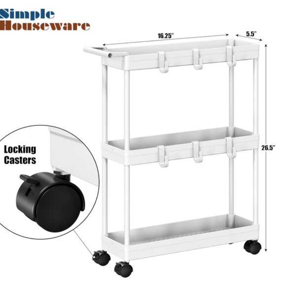3-Tier Slim/Narrow Storage Cart with Handle, 5.5'' Wide x 26.5'' Height Rolling - Picture 2 of 3